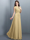 A-Line/Princess High Neck Pleats Sleeveless Long Chiffon Bridesmaid Dresses TPP0005354