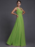 A-Line/Princess V-neck Sleeveless Long Ruffles Chiffon Bridesmaid Dresses TPP0005130