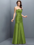 A-Line/Princess Strapless Ruched Sleeveless Long Satin Bridesmaid Dresses TPP0005407