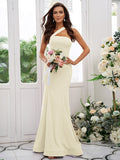 Sheath/Column Stretch Crepe Ruffles One-Shoulder Sleeveless Floor-Length Bridesmaid Dresses TPP0004901