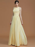 A-Line/Princess Halter Sleeveless Floor-Length Ruched Chiffon Bridesmaid Dresses TPP0005325