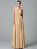 A-Line/Princess Halter Ruffles Sleeveless Long Chiffon Bridesmaid Dresses TPP0005403