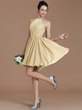 A-Line/Princess Halter Sleeveless Lace Short/Mini Chiffon Bridesmaid Dresses TPP0005132