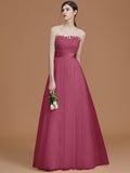 A-Line/Princess Bateau Sleeveless Floor-Length Applique Tulle Bridesmaid Dresses TPP0005365