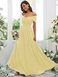 A-Line/Princess Chiffon Ruched Off-the-Shoulder Sleeveless Floor-Length Bridesmaid Dresses TPP0004920