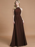 A-Line/Princess Scoop Chiffon Sleeveless Floor-Length Bridesmaid Dresses TPP0005455