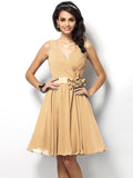 A-Line/Princess V-neck Pleats Sleeveless Short Chiffon Bridesmaid Dresses TPP0005287