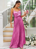 A-Line/Princess Sequins Ruched Straps Sleeveless Floor-Length Bridesmaid Dresses TPP0004943