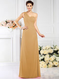 A-Line/Princess One-Shoulder Pleats Sleeveless Long Chiffon Bridesmaid Dresses TPP0005537