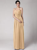 Sheath/Column Halter Sleeveless Hand-Made Flower Long Chiffon Bridesmaid Dresses TPP0005817