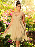 A-Line/Princess V-neck Ruffles Sleeveless Short Chiffon Bridesmaid Dresses TPP0005015