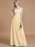 A-Line/Princess V-neck Chiffon Floor-Length Sleeveless Bridesmaid Dresses TPP0005020