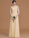 A-Line/Princess Jewel Sleeveless Floor-Length Ruched Chiffon Bridesmaid Dresses TPP0005645