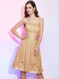 A-Line/Princess Strapless Sleeveless Pleats Short Chiffon Bridesmaid Dresses TPP0005273