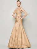 A-Line/Princess One-Shoulder Sleeveless Pleats Long Taffeta Bridesmaid Dresses TPP0005085