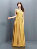 A-Line/Princess Bateau Pleats Sleeveless Long Chiffon Bridesmaid Dresses TPP0005451