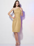 Sheath/Column One-Shoulder Sleeveless Beading Short Chiffon Bridesmaid Dresses TPP0005787