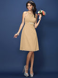 A-Line/Princess Bateau Sash/Ribbon/Belt Sleeveless Short Chiffon Bridesmaid Dresses TPP0005370