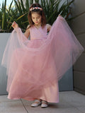 A-Line/Princess Tulle Bowknot V-neck Sleeveless Floor-Length Flower Girl Dresses TPP0007496