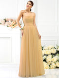 A-Line/Princess Strapless Pleats Sleeveless Long Chiffon Bridesmaid Dresses TPP0005054