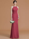 Trumpet/Mermaid Halter Sleeveless Floor-Length Ruched Chiffon Bridesmaid Dresses TPP0005544