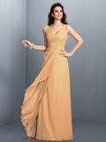 A-Line/Princess Straps Pleats Sleeveless Long Chiffon Bridesmaid Dresses TPP0002855