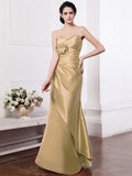 Sheath/Column Sweetheart Sleeveless Pleats Hand-Made Flower Long Elastic Woven Satin Bridesmaid Dresses TPP0005752