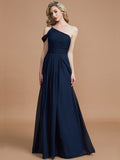 A-Line/Princess One-Shoulder Floor-Length Chiffon Sleeveless Bridesmaid Dresses TPP0005381