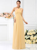 A-Line/Princess One-Shoulder Pleats Sleeveless Long Chiffon Bridesmaid Dresses TPP0005173