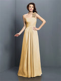 A-Line/Princess One-Shoulder Hand-Made Flower Sleeveless Long Chiffon Bridesmaid Dresses TPP0005570