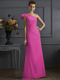 Sheath/Column One-Shoulder Sleeveless Pleats Long Elastic Woven Satin Bridesmaid Dresses TPP0005615