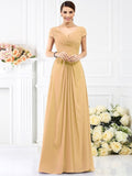 A-Line/Princess V-neck Pleats Short Sleeves Long Chiffon Bridesmaid Dresses TPP0005128