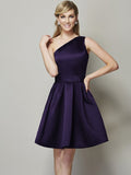 A-Line/Princess One-Shoulder Sleeveless Short Satin Bridesmaid Dresses TPP0005583