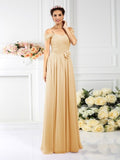 A-Line/Princess Spaghetti Straps Pleats Sleeveless Long Chiffon Bridesmaid Dresses TPP0005293