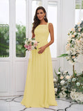 A-Line/Princess Chiffon Applique Square Sleeveless Floor-Length Bridesmaid Dresses TPP0004921