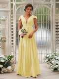 A-Line/Princess Chiffon Ruffles V-neck Sleeveless Sweep/Brush Train Bridesmaid Dresses TPP0004927