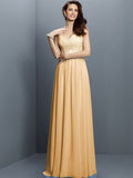 A-Line/Princess V-neck Lace Sleeveless Long Chiffon Bridesmaid Dresses TPP0005562