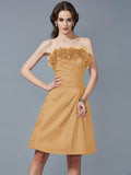 Sheath/Column Strapless Sleeveless Hand-Made Flower Short Taffeta Bridesmaid Dresses TPP0005868