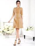 Sheath/Column Ruched 1/2 Sleeves Short Chiffon Bridesmaid Dresses TPP0005551