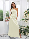 Sheath/Column Elastic Woven Satin Ruched One-Shoulder Sleeveless Floor-Length Bridesmaid Dresses TPP0004908