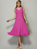 A-Line/Princess V-neck Sleeveless Pleats Short Chiffon Bridesmaid Dresses TPP0005087