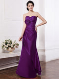 Sheath/Column Sweetheart Sleeveless Pleats Hand-Made Flower Long Elastic Woven Satin Bridesmaid Dresses TPP0005752