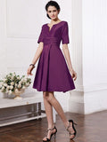 Sheath/Column V-neck Half Sleeves Pleats Taffeta Bridesmaid Dresses TPP0005658