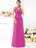 Sheath/Column V-neck Pleats Sleeveless Long Chiffon Bridesmaid Dresses TPP0005028