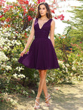 A-Line/Princess V-neck Beading Sleeveless Short Chiffon Bridesmaid Dresses TPP0005482