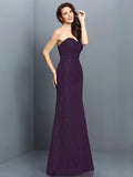 A-Line/Princess Sweetheart Lace Sleeveless Long Satin Bridesmaid Dresses TPP0005630