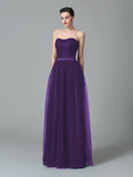 A-Line/Princess Sweetheart Ruffles Sleeveless Long Net Bridesmaid Dresses TPP0005472