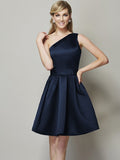 A-Line/Princess One-Shoulder Sleeveless Short Satin Bridesmaid Dresses TPP0005583