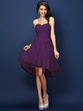 A-Line/Princess Sweetheart Pleats Bowknot Sleeveless Short Chiffon Bridesmaid Dresses TPP0005328