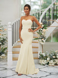 Trumpet/Mermaid Stretch Crepe Ruffles Strapless Sleeveless Sweep/Brush Train Bridesmaid Dresses TPP0004906